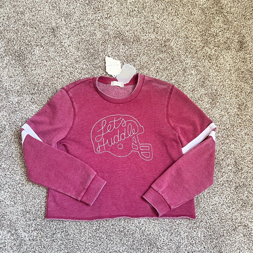 Altar'd State Pink Crew Neck Sweater with Football Design NWT